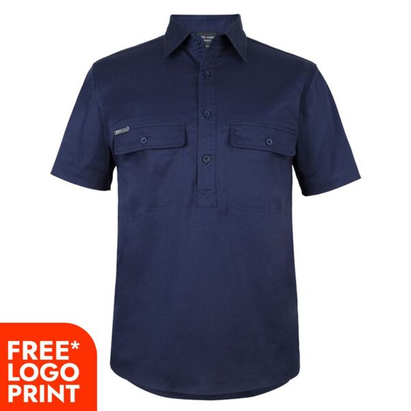 Mens Short Sleeve Stretch Close Front Work Shirt Thumbnail