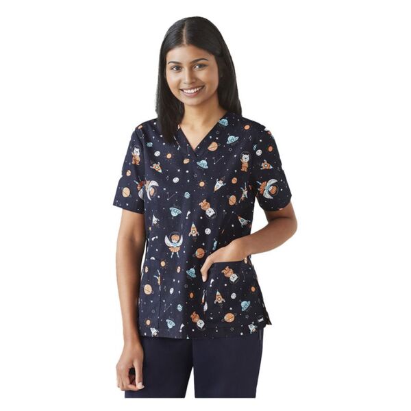 Womens Printed Space Party Scrub Top Thumbnail