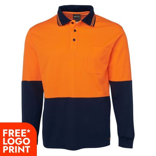 Mens Hi Vis Long Sleeve Cotton Back Polo Thumbnail