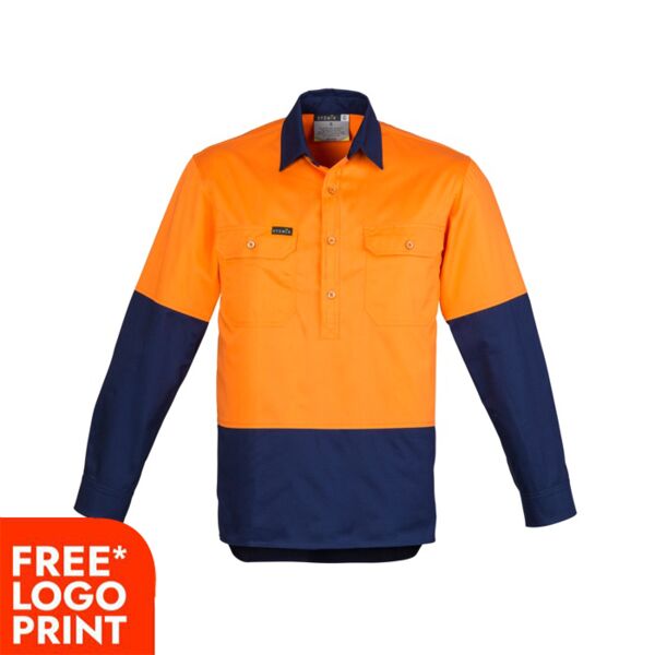 Mens Hi Vis Closed Front Long Sleeve Shirt Thumbnail